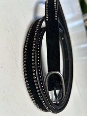 Banana Republic Black Suede Studded Belt with Silver Buckle XL
